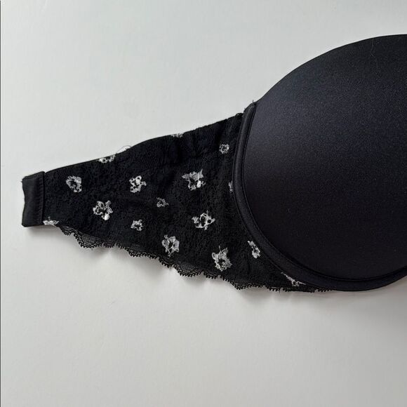 VICTORIAS SECRET PINK BLACK STRAPLESS PUSH-UP PLUNGE BRA SIZE 32DD LACE - Picture 3 of 7